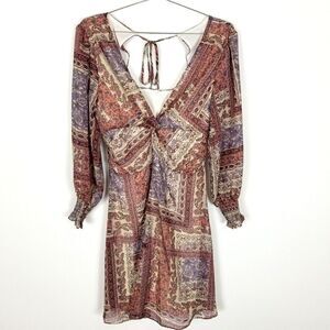 Julia Jordan Women Patchwork Print Long Sleeve Mini Dress Size 8 Multicolor
